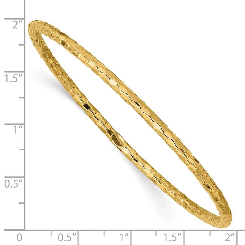 Curata 14k Yellow Gold 8" 3mm Wide Textured Slip-on Bangle Bracelet