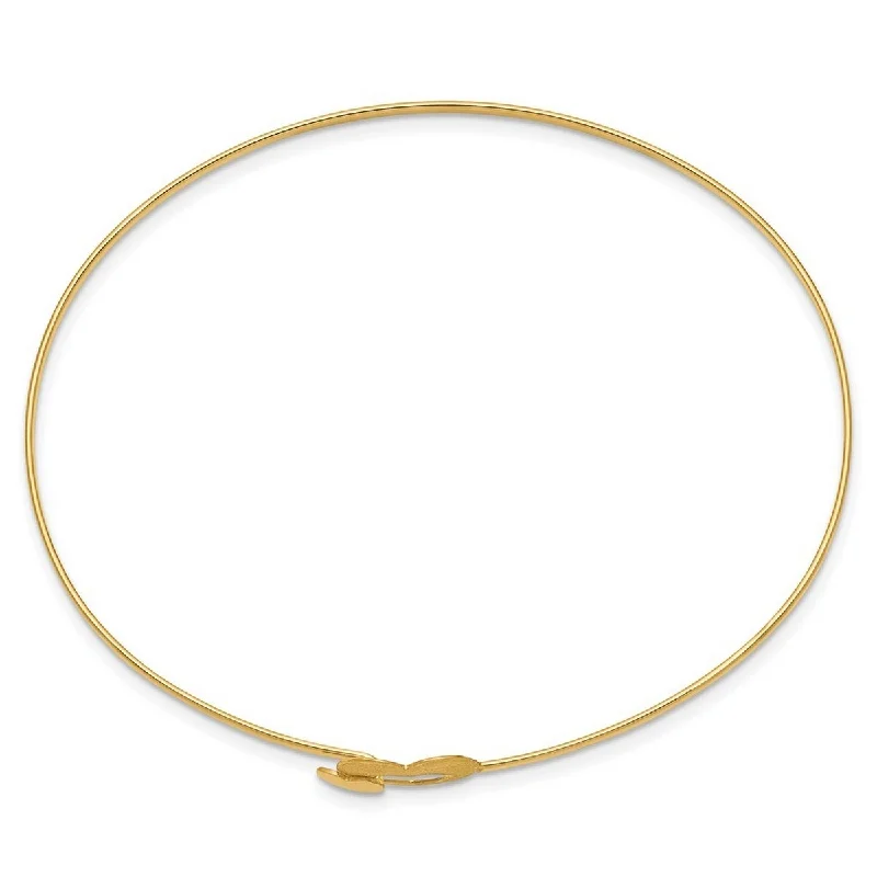 Curata 14k Yellow Gold Brushed Open Heart Hook Stackable Bangle Bracelet