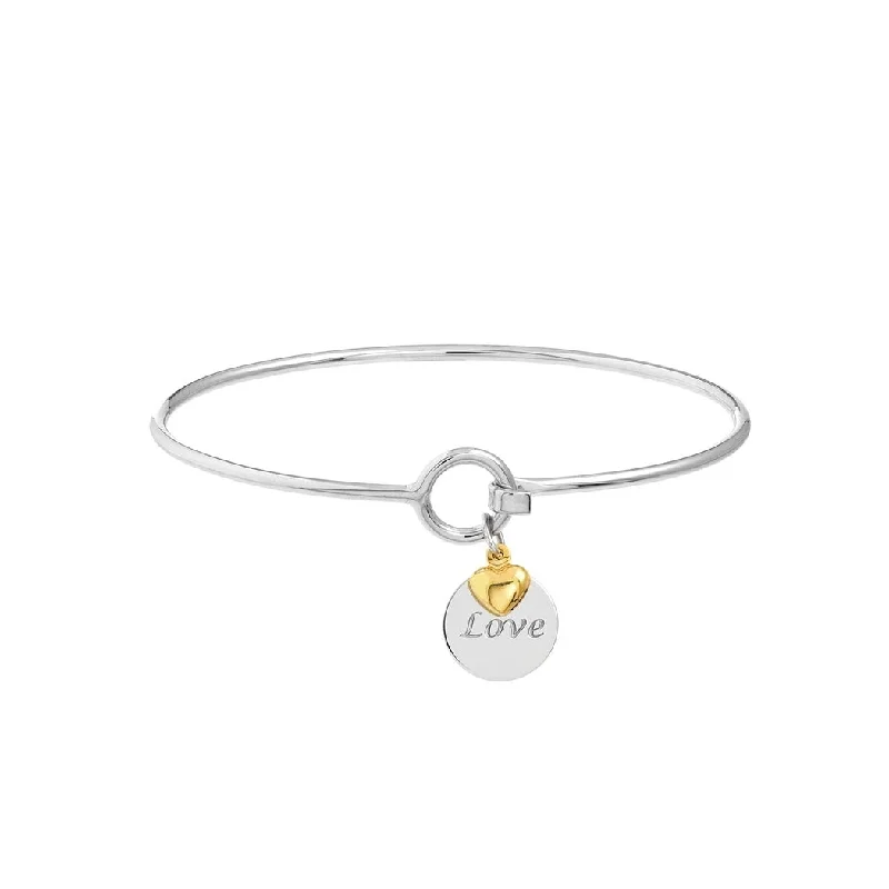 Curata 925 Sterling Silver 14k Gold 7" Star LOVE Disk Hook Stackable Bangle Bracelet