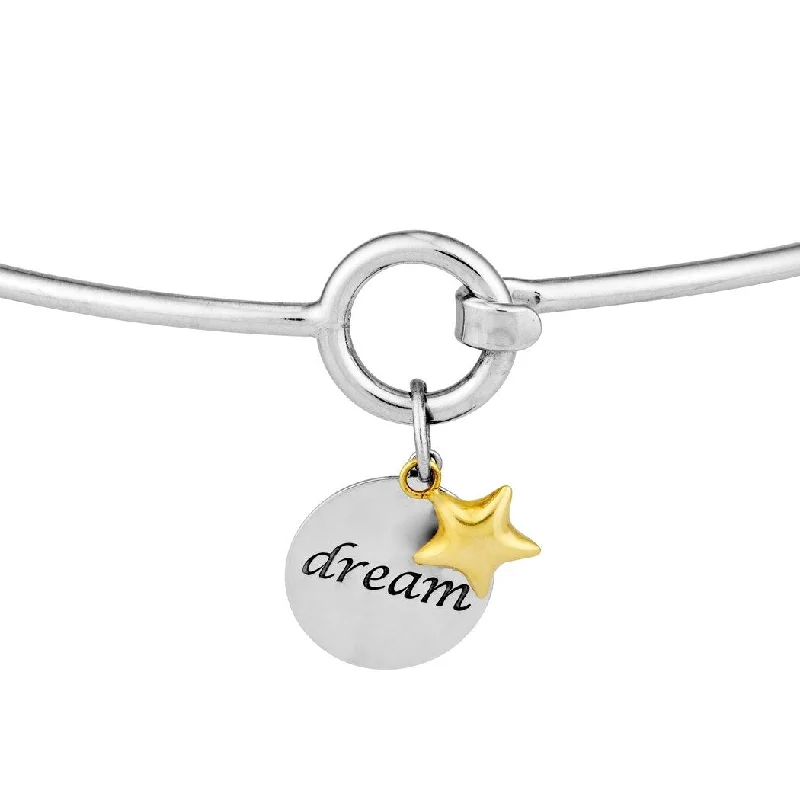 Curata 925 Sterling Silver 14k Gold Star DREAM Disk Hook Stackable Bangle Bracelet