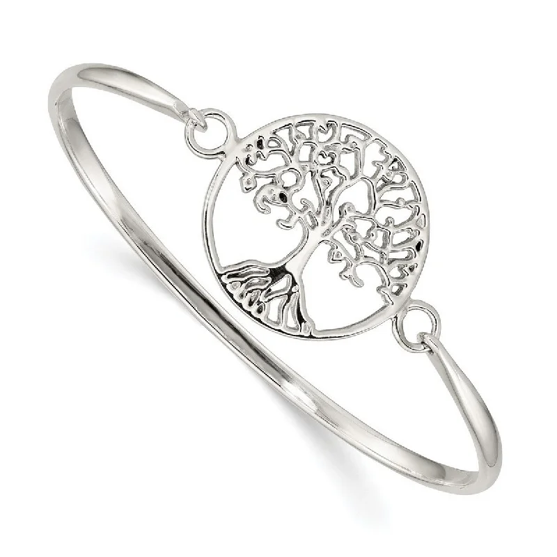 Curata 925 Sterling Silver 7" Tree Of Life Hook Bangle Bracelet