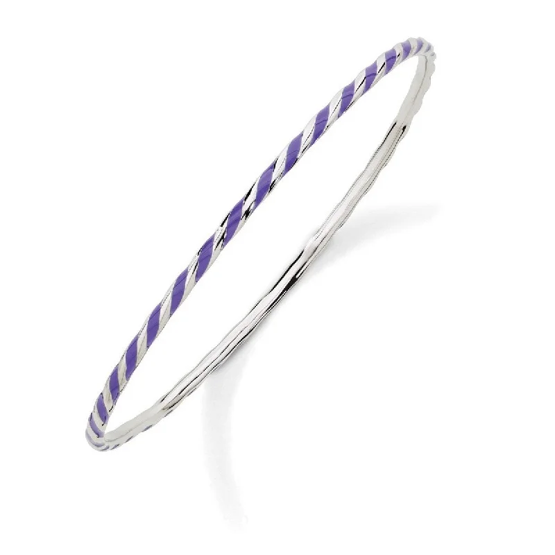 Curata 925 Sterling Silver 7" Twisted Purple Enamel Slip On Bangle Bracelet