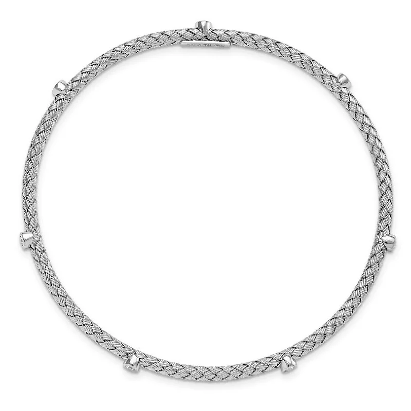 Curata 925 Sterling Silver 8" 2.75mmn Cubic Zirconia Woven Slip On Bangle Bracelet