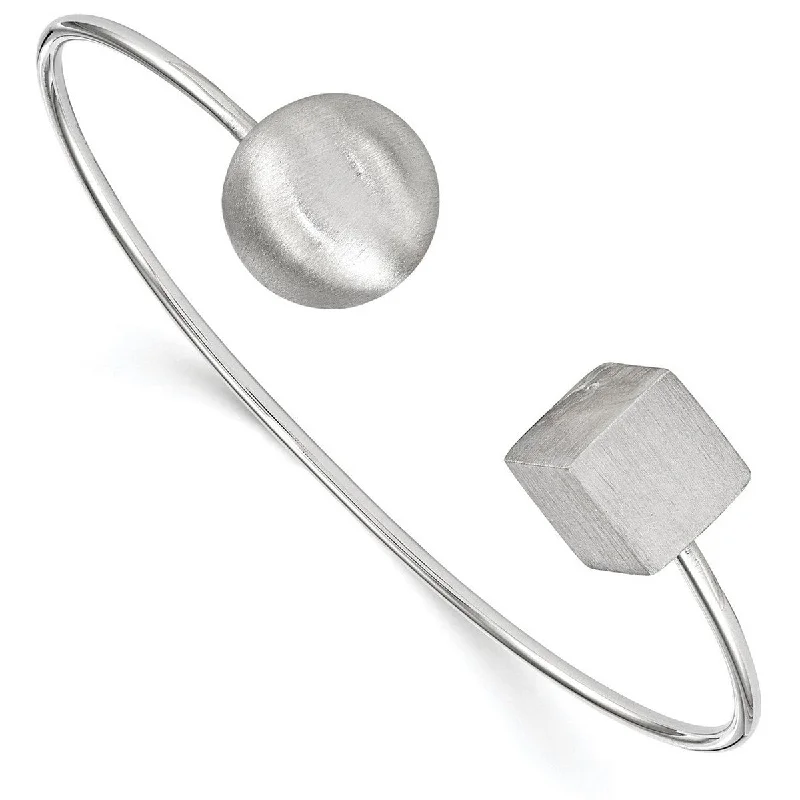 Curata 925 Sterling Silver Brushed Rhodium Unusual Geometric Cuff Bangle Bracelet