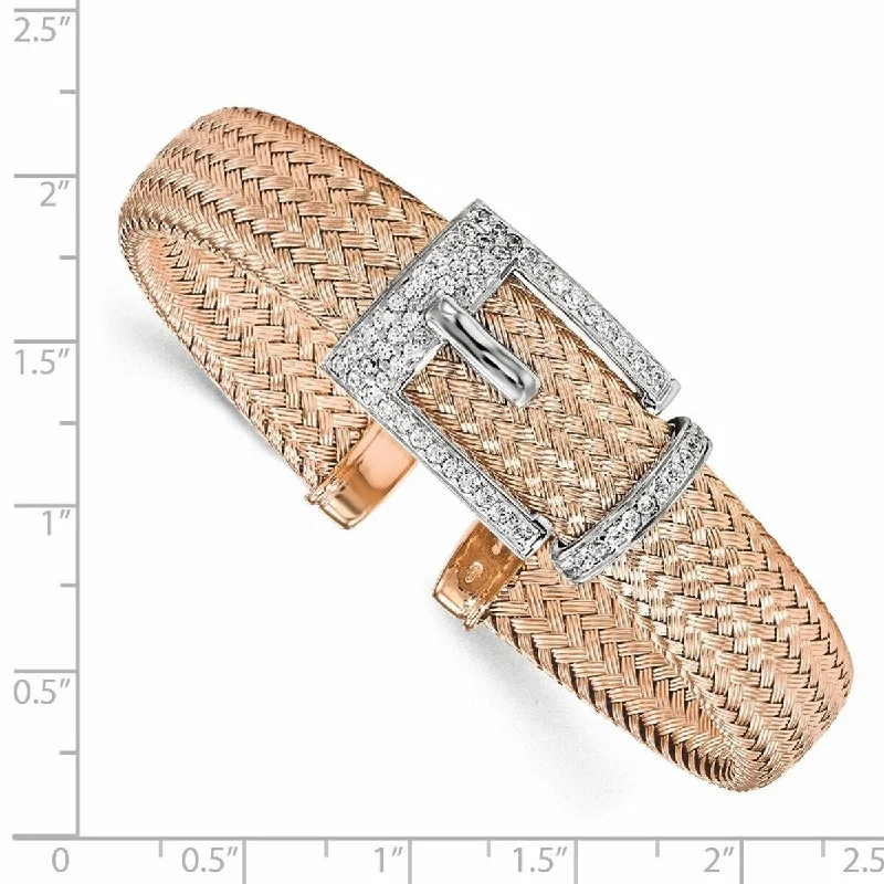 Curata 925 Sterling Silver Rose Gold Plated 12.5mm CZ Cubic Zirconia Woven Cuff Bangle