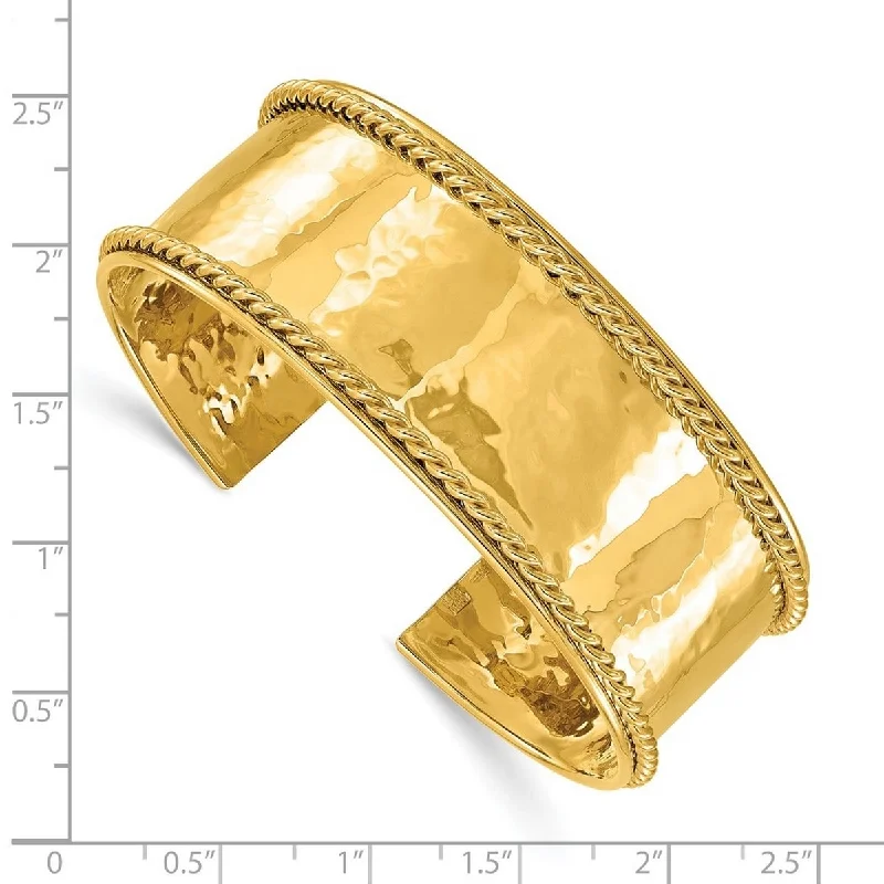 Curata Italian 14k Yellow Gold 22mm Rope Edge Cuff Bangle Bracelet