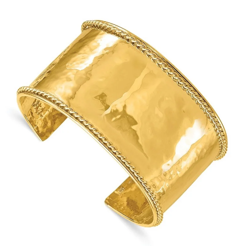 Curata Italian 14k Yellow Gold 37mm Rope Edge Cuff Bangle Bracelet