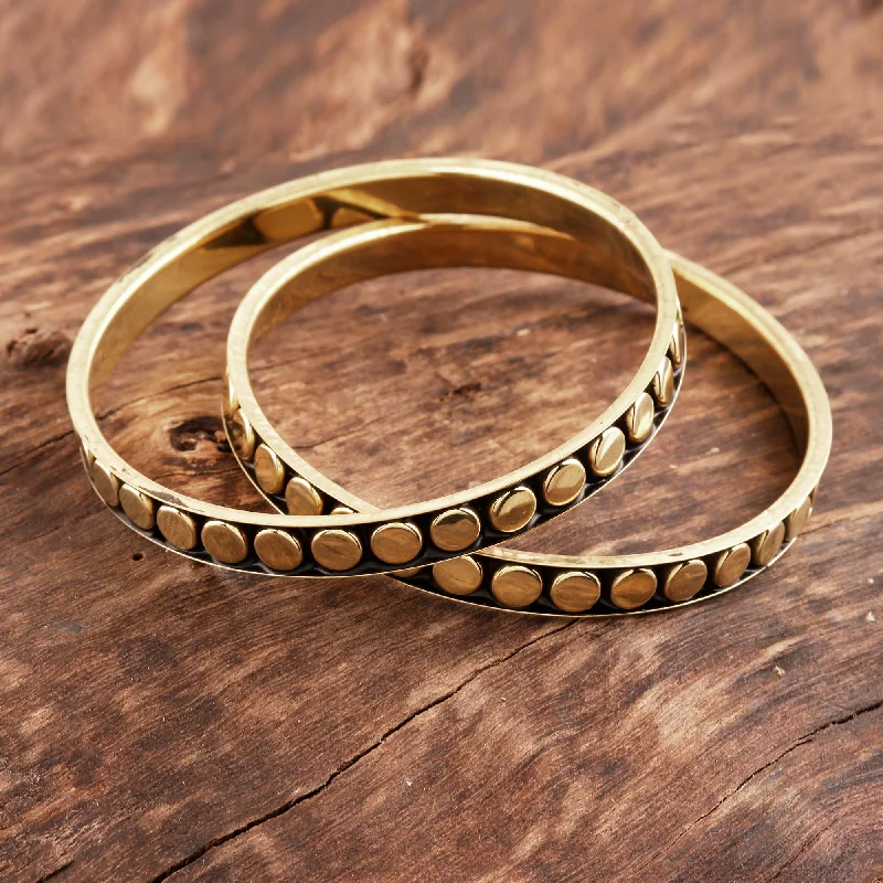 Delightful Dots Dot Pattern Brass Bangle Bracelets from India (Pair)