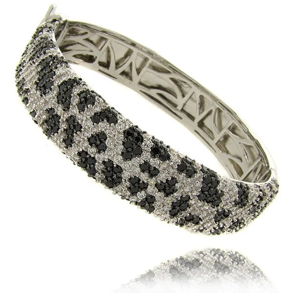 Dolce Giavonna Brass Cubic Zirconia Python Print Bangle Bracelet