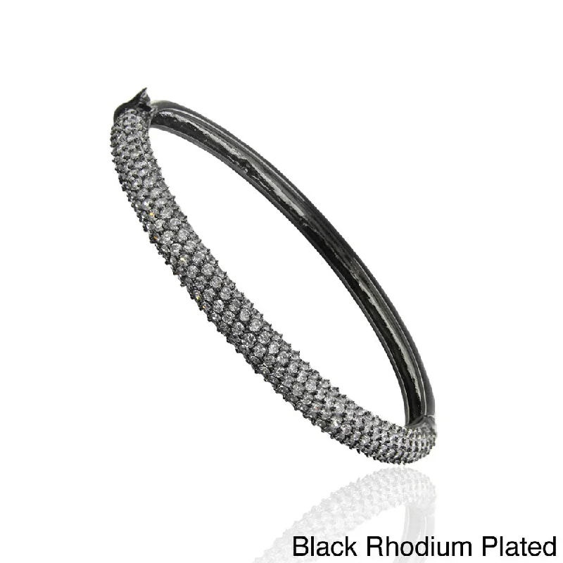 Dolce Giavonna Silverplated or Black Overlay White Cubic Zirconia Bangle