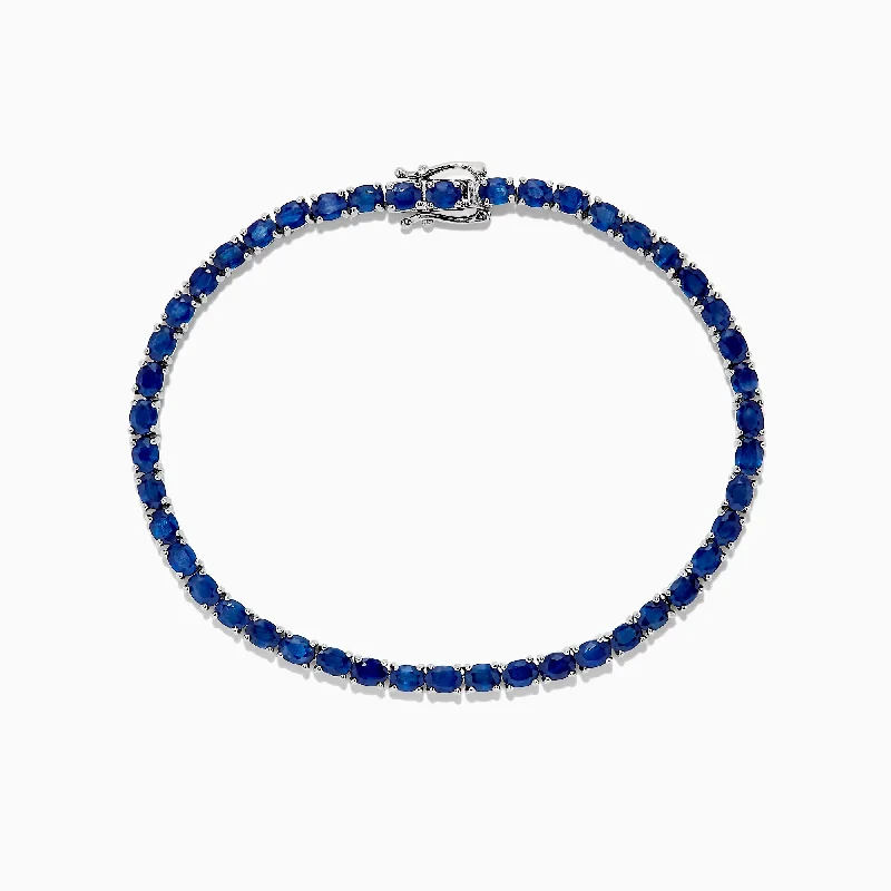 925 Sterling Silver Blue Sapphire Tennis Bracelet, 6.99 TCW