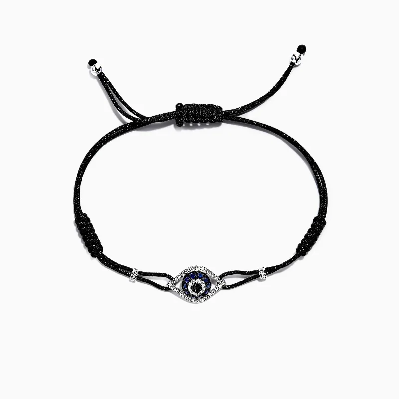 Novelty 14K Gold Sapphire & Diamond Evil Eye String Bracelet, 0.56 TW