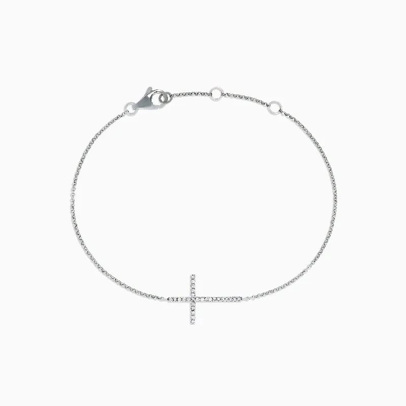 Novelty 14K White Gold Diamond Cross Bracelet, 0.09