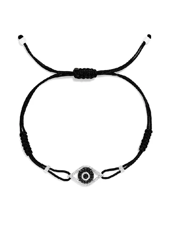 Novelty White Gold Black & White Diamond Evil Eye Bracelet, 0.43 TCW