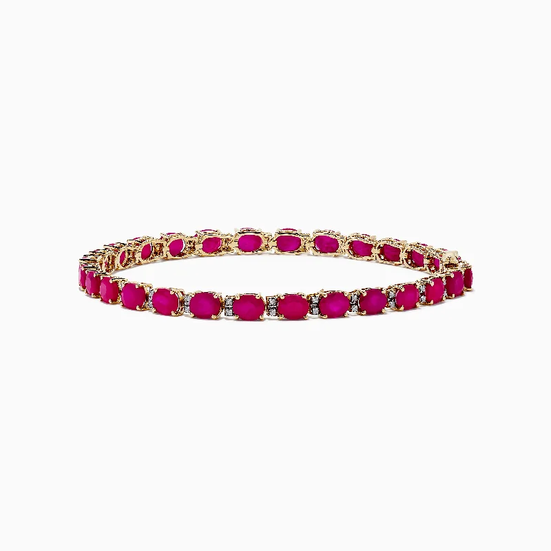 Ruby Royale 14K Yellow Gold Ruby and Diamond Tennis Bracelet, 12.19 TCW