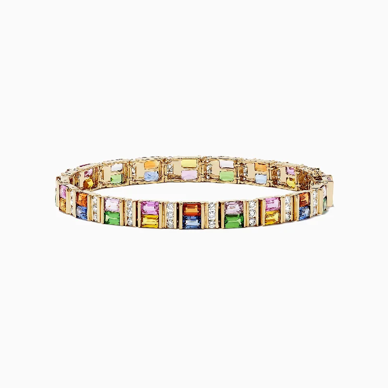 Watercolors 14K Gold Multi Sapphire and Diamond Bracelet, 16.10 TCW