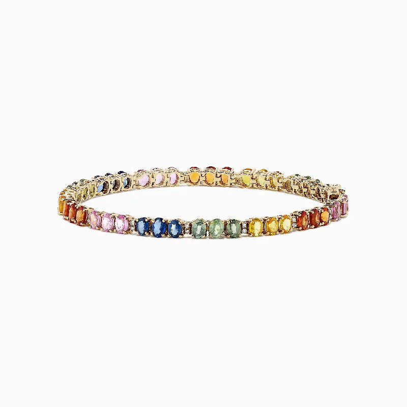 Watercolors 14K Gold Multi Sapphire & Diamond Tennis Bracelet, 9.73 TW