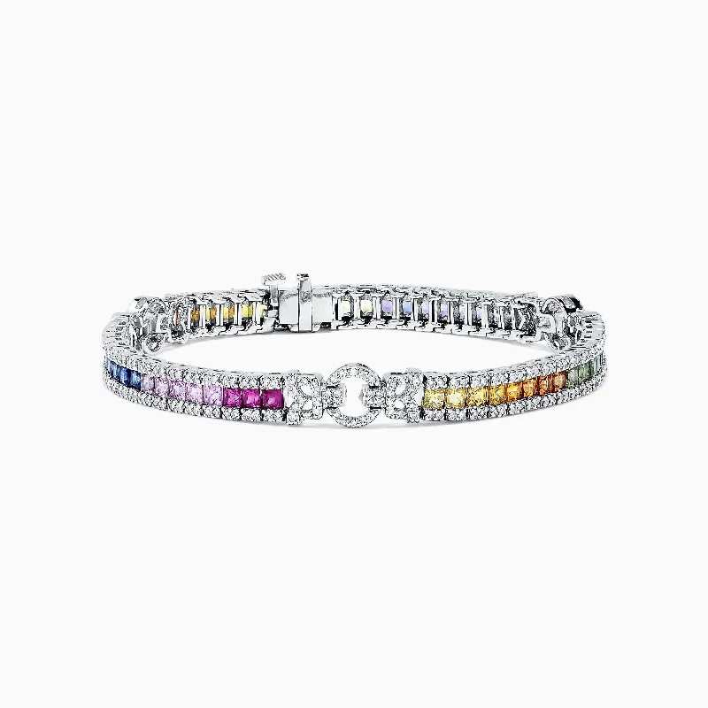 Watercolors 14K White Gold Multi Sapphire & Diamond Bracelet, 7.66 TCW