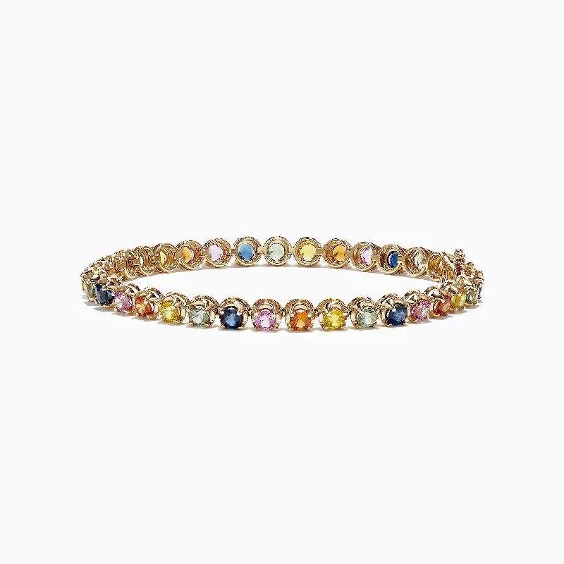 Watercolors 14K Yellow Gold Multi-Sapphire Tennis Bracelet, 8.05 TCW