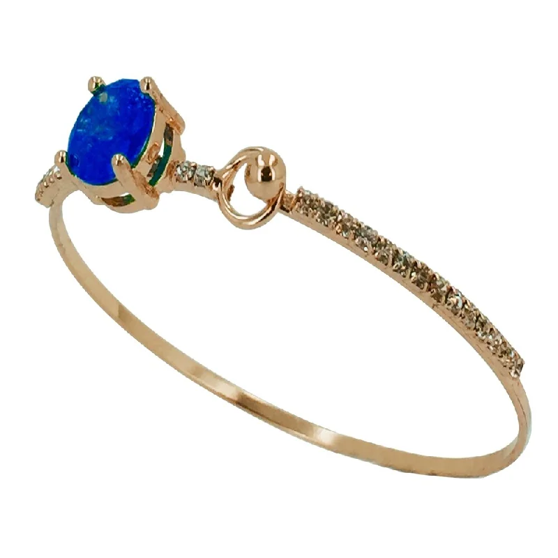 Goldtone Cuff Bangle Bracelet with Blue Corundum and White Cubic Zirconia