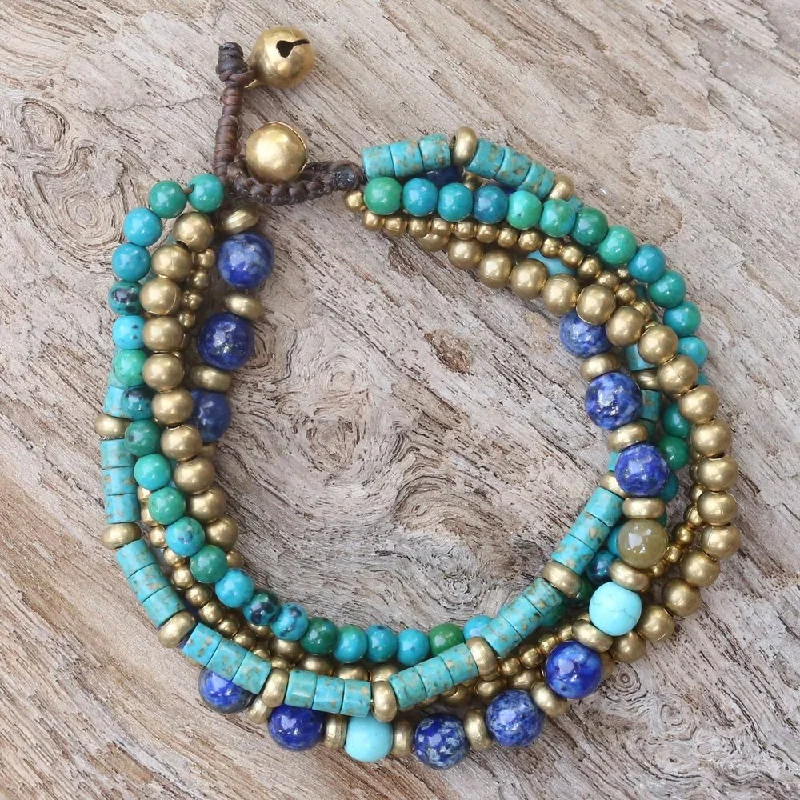 Handmade Brass 'Freedom of Expression in Blue' Multi-gemstone Bracelet (Thailand)