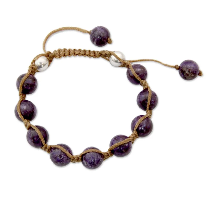 Handmade Charoite Shambhala-Style Bracelet, 'Move Toward Bliss' (India)