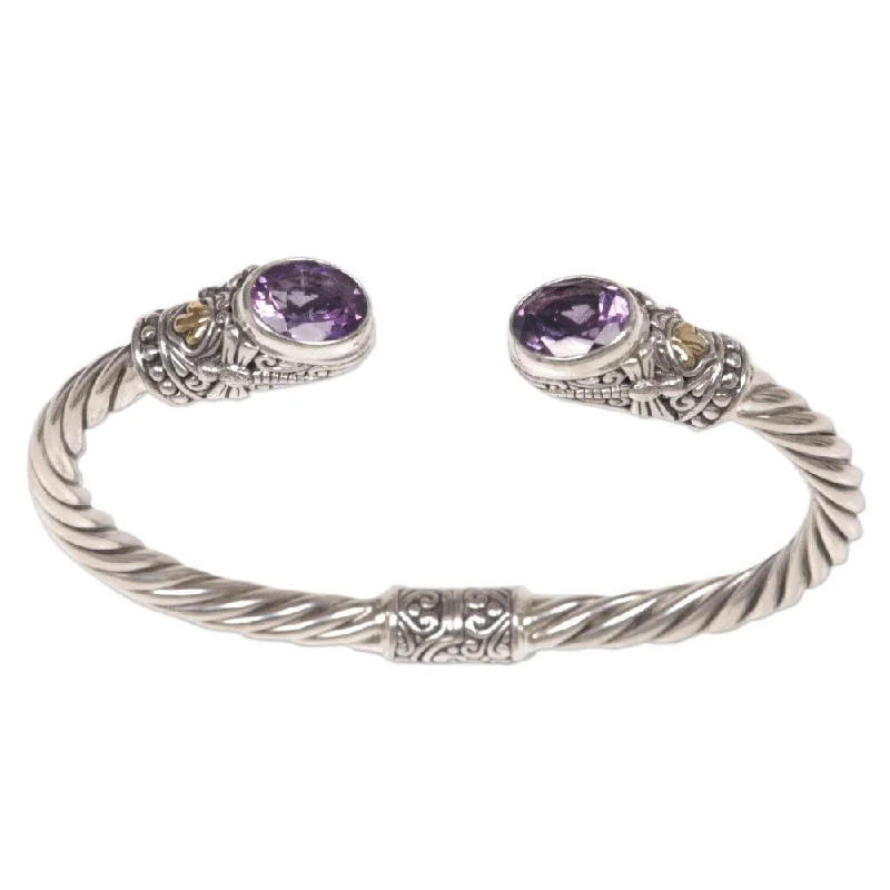 Handmade Gold Accent Dragonfly Den Amethyst Bracelet (Indonesia)