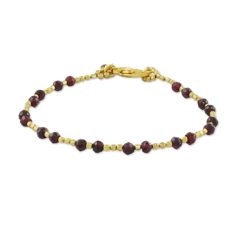 Handmade Gold Overlay 'Divine Deva' Garnet Bracelet (Thailand) - Red