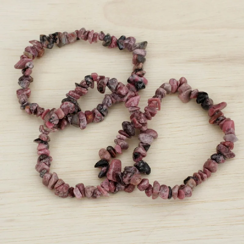 Handmade Set of 3 'Naturally Enchanting' Rhodonite Bracelets (Brazil)