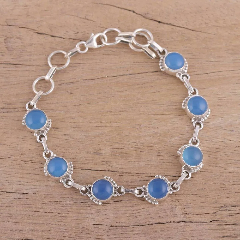 Handmade Sterling Silver 'Charming Orbs' Chalcedony Bracelet (India)