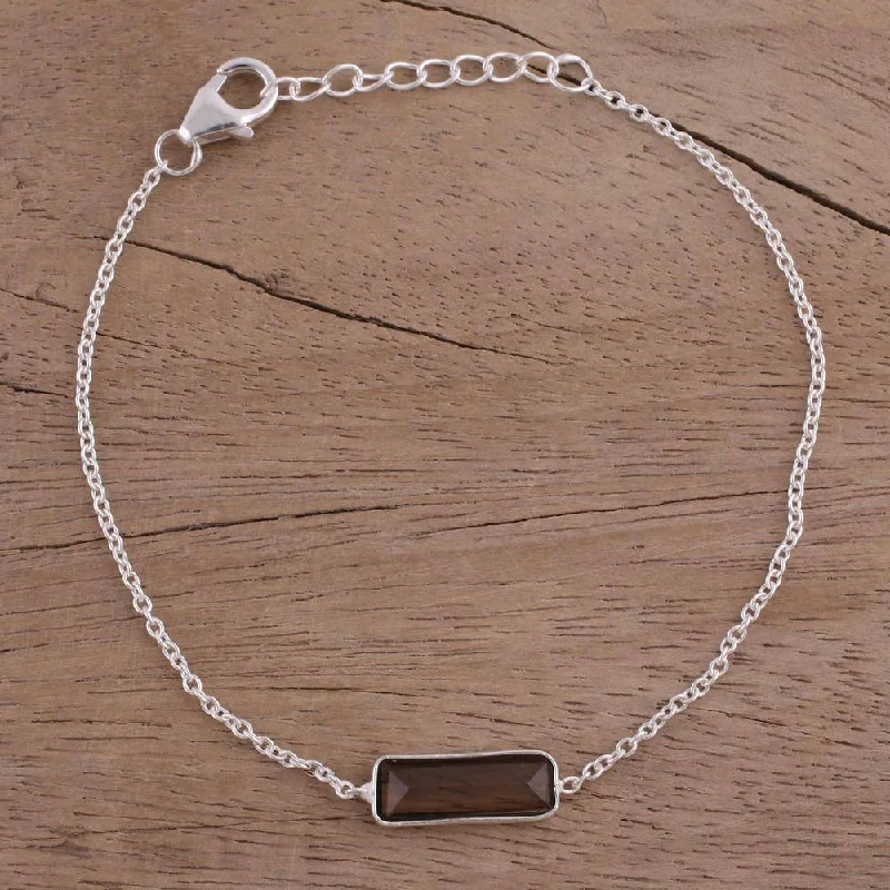 Handmade Sterling Silver 'Elegant Prism' Smoky Quartz Bracelet (India)