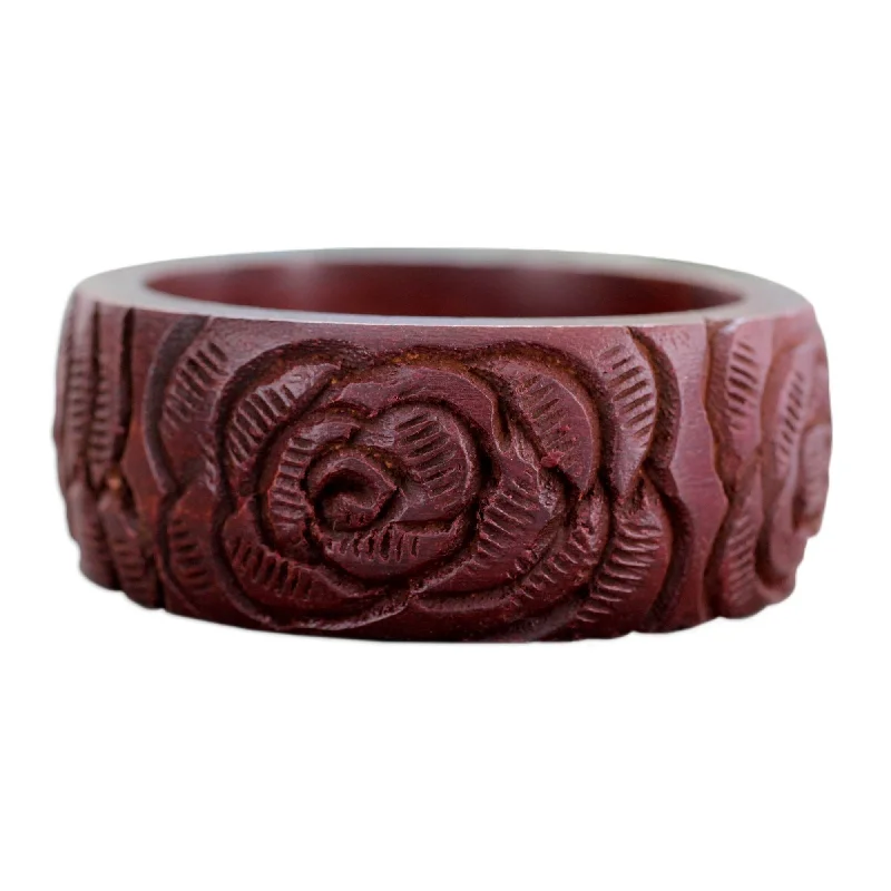 Handmade Wood Bangle Bracelet, 'Brown Rose Blossom' (India) - 7'6" x 9'6"