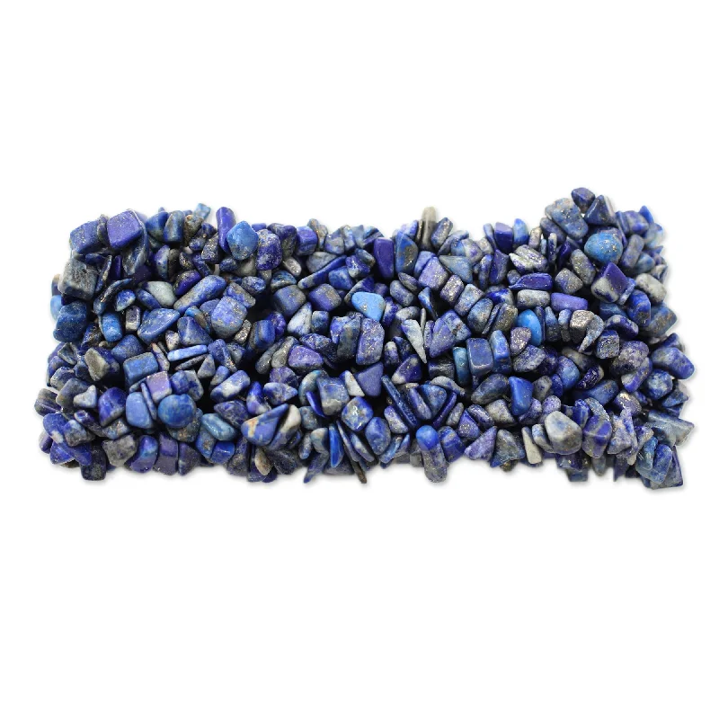 Mermaid Song Natural Uncut Polished Blue Lapis Lazuli Gemstone Womens Wide Stretch Bracelet