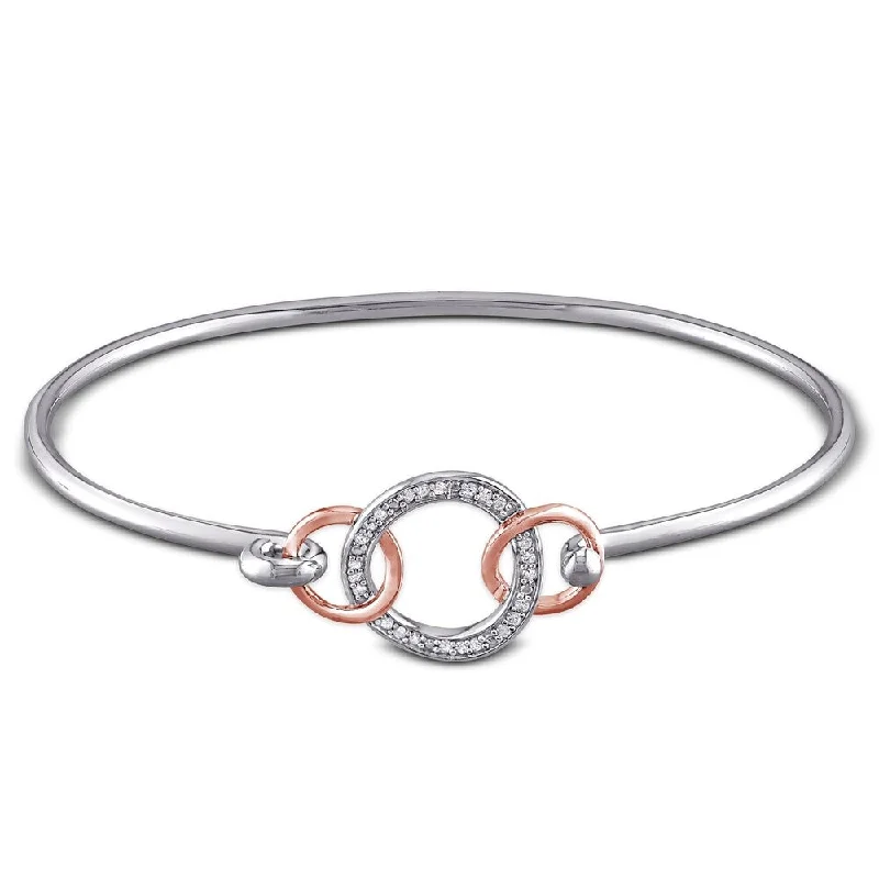 Miadora Rose and White Plated Sterling Silver 1/10ct TDW Diamond Interlocking Circle Bangle Bracelet