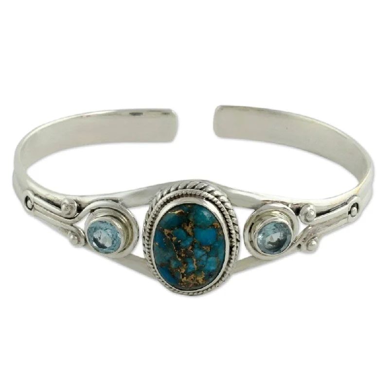 NOVICA Handmade Sterling Silver Azure Heavens Topaz Turquoise Bracelet (India) - Blue