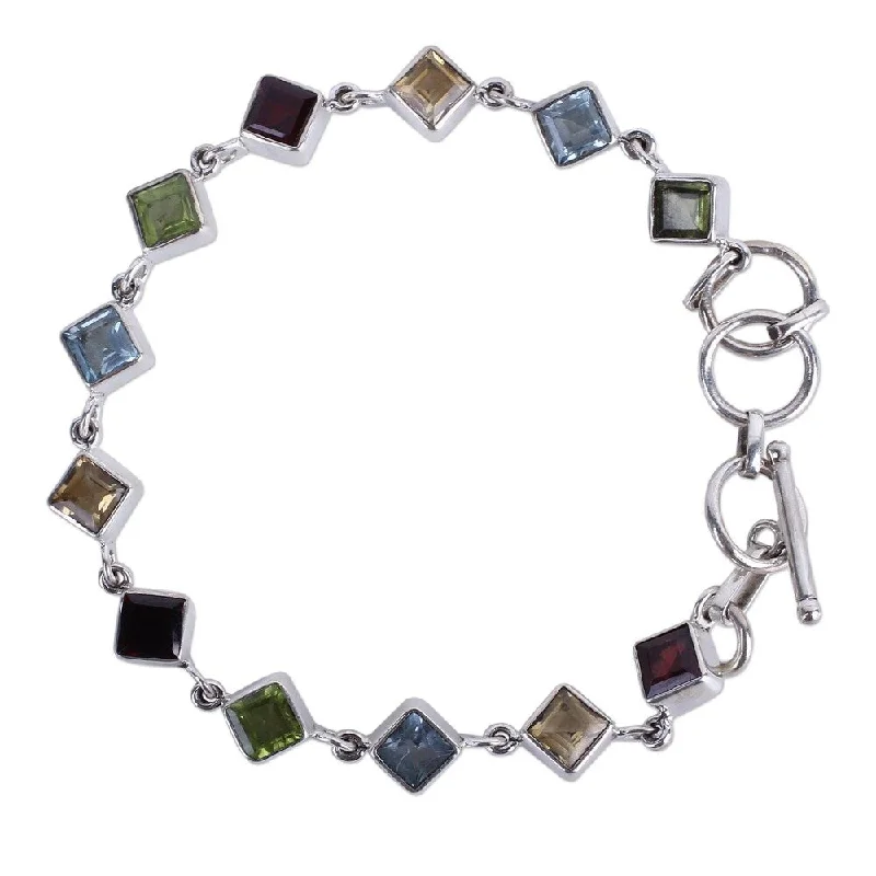 NOVICA Handmade Sterling Silver Delicate Gaze Multi-Stone Bracelet