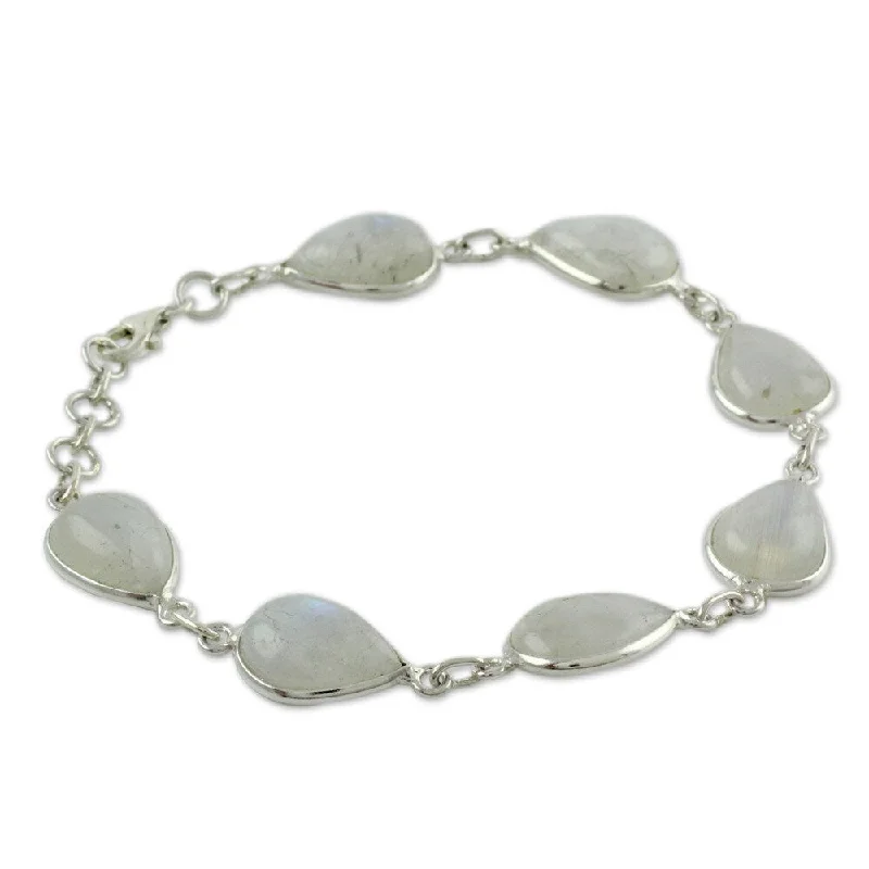 NOVICA Handmade Sterling Silver Inspired Intuition Moonstone Link Bracelet (India)