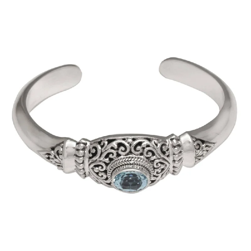 NOVICA Handmade Sterling Silver Vine Temple Blue Topaz Bracelet (Indonesia)