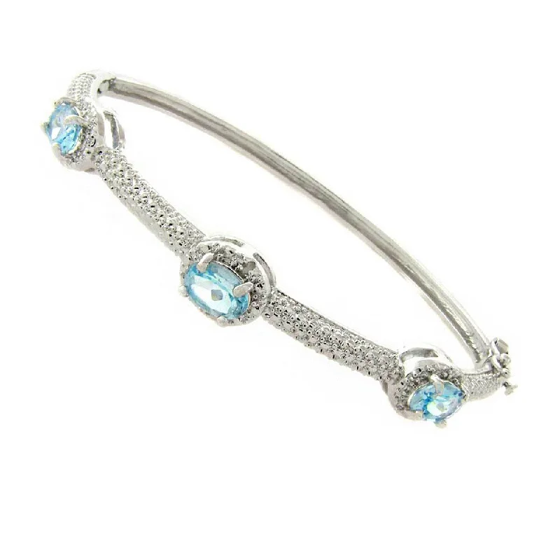 Pretty Plus Silver Overlay Blue Topaz and Diamond Accent Bangle