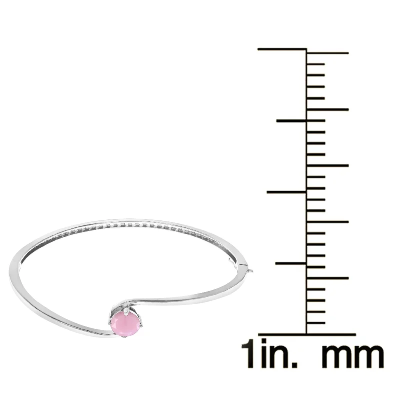 Sterling Silver 1.70CT Round Shape Natural Pink Opal Bangle Bracelet Birthday Gift for Her