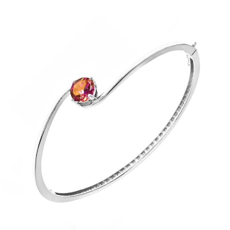 Sterling Silver 2.20ct Round Fire Topaz Solitaire Bangle Bracelet Gift for Women