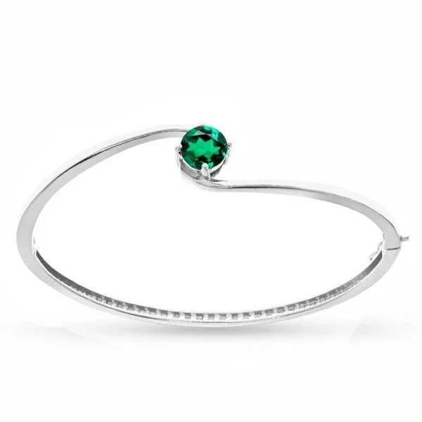 Sterling Silver Emerald Solitaire Bangle Bracelet - Green