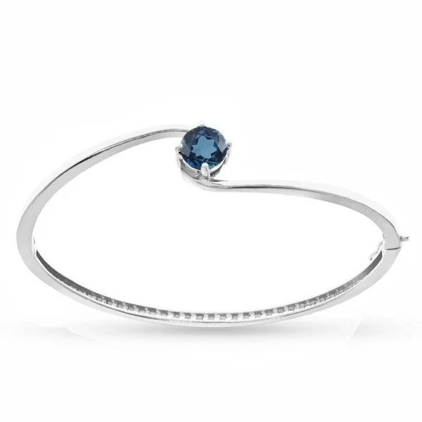 Sterling Silver London Blue Topaz Solitaire Bangle Bracelet