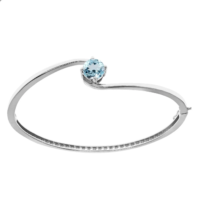 Sterling Silver with Aquamarine Solitaire Bangle Bracelet- 6.5''