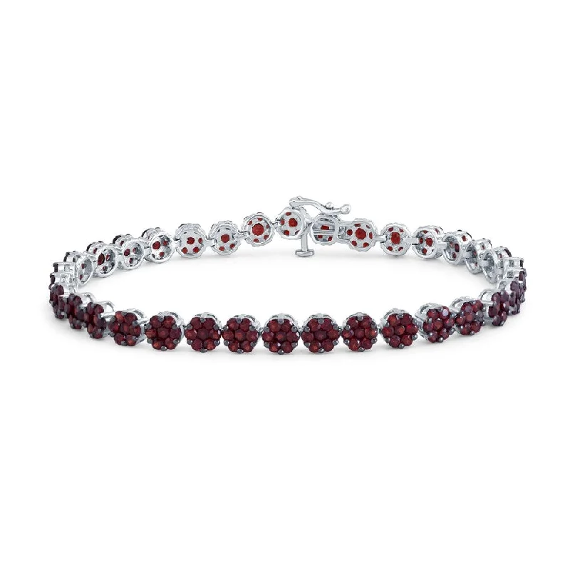 Sterling Silver with Natural Garnet Bangle Bracelet-7.25"