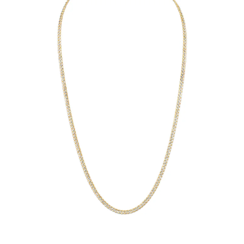 10KT White and Yellow Gold 24" 3.5MM Pave Curb Chain