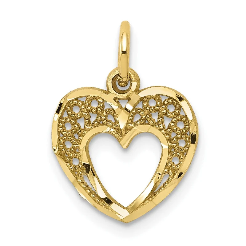 10KT Yellow Gold 16X11MM Diamond-cut Heart Pendant. Chain Not Included