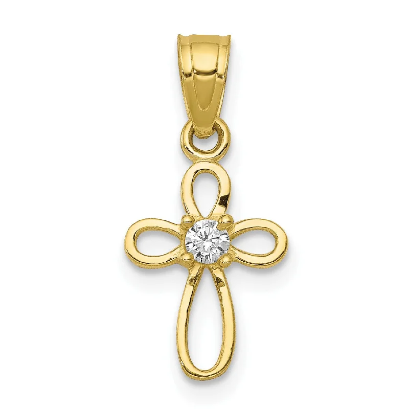 10KT Yellow Gold Cubic Zirconia 20X11MM Cross Pendant. Chain Not Included