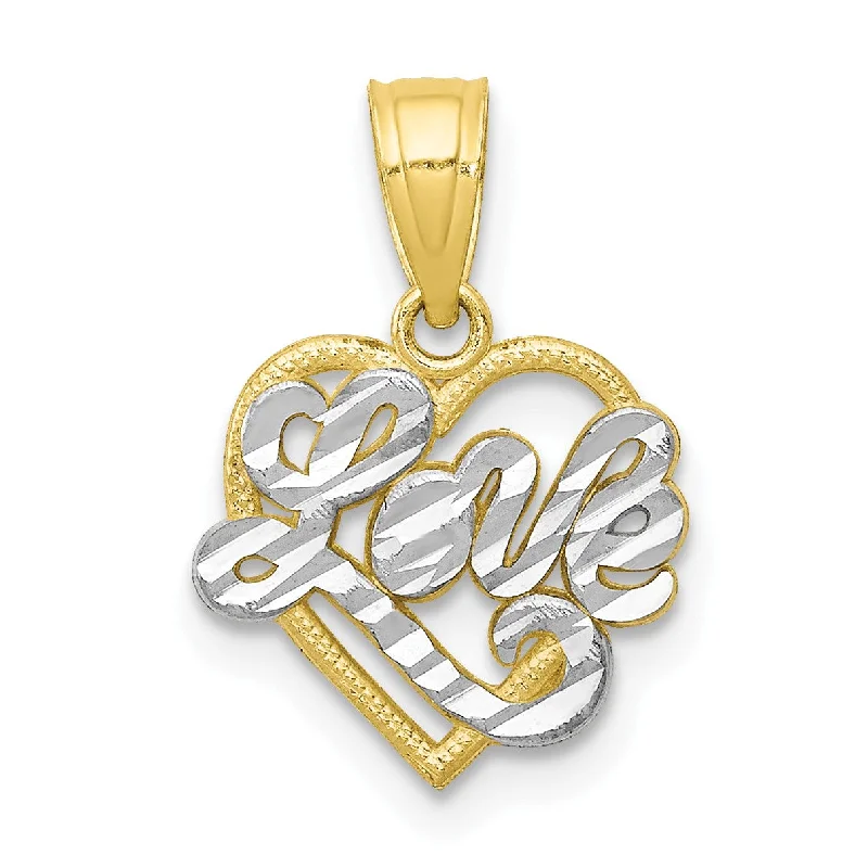 10KT Yellow Gold With Rhodium Plating 12X22MM Diamond-cut Heart Pendant. Chain Not Included