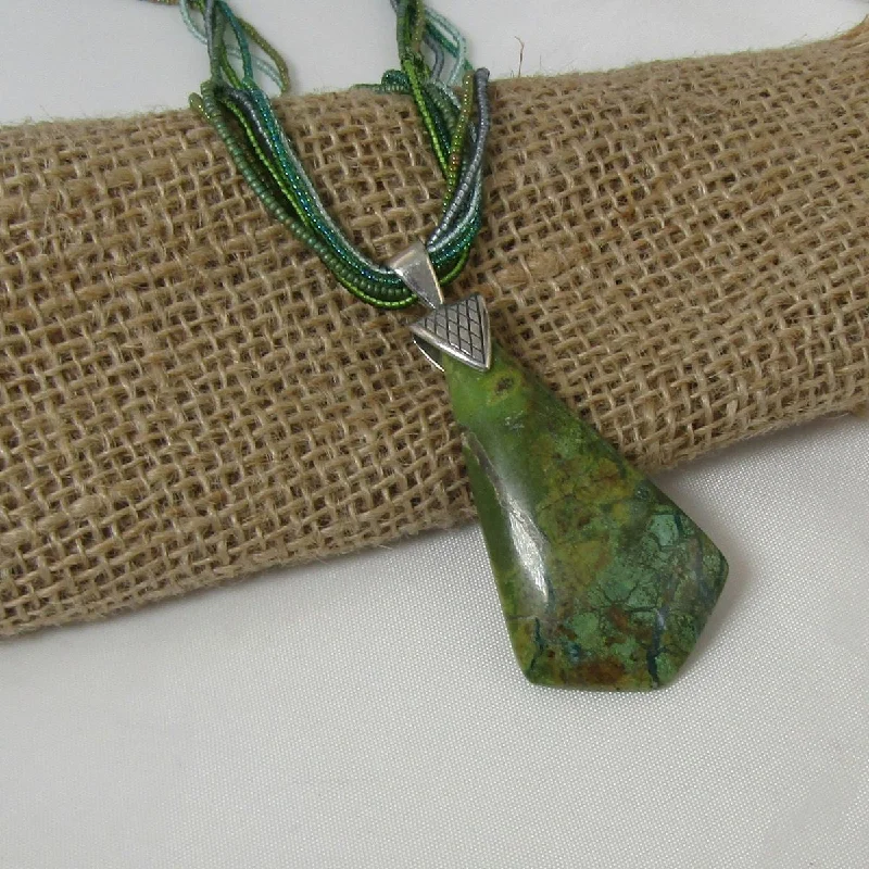 Prima Verde Natural Stone Pendant on Twisted Seed Bead Necklace